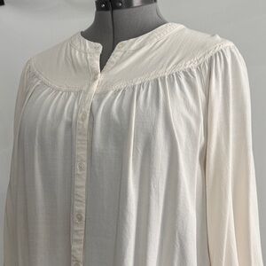 a new day™️ Women's Sz L Cream Button-Up Long Sleeve Peasant Blouse
